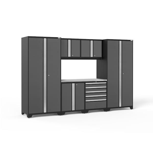 Newage Products Pro Series 7 Piece Garage Cabinet Set with Stainless Steel Top, Gray 52053 - main